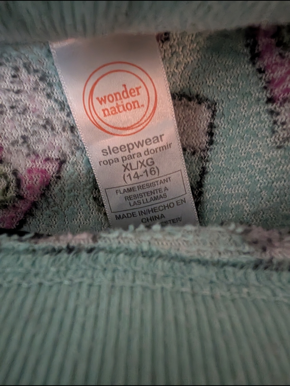Wonder Nation Mint Green Sleepwear Top with Pink Floral Accents